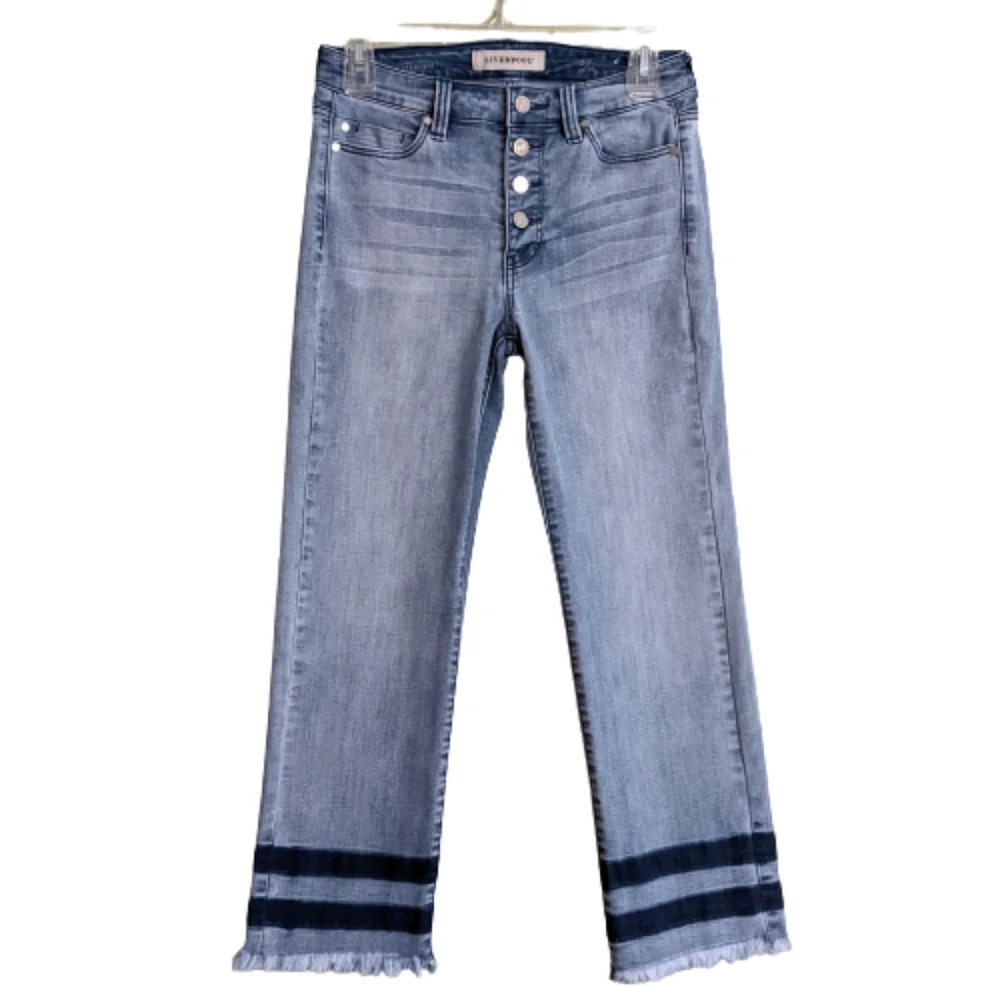 Liverpool Jeans Blue Denim Straight Leg Button Front Crop Size 2 - Picture 1 of 17